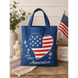 Patriotic Heart Canvas Tote Bag | America's 250th | Hand-Painted Americana Bag